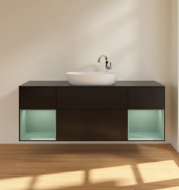 Тумба под раковину Villeroy & Boch Finion 160х50,1 см с подсветкой МДФ черный матовый лак/стекло черное матовое F982GMPD