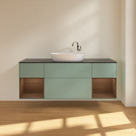 Тумба под раковину Villeroy & Boch Finion 160х50,1 см с подсветкой МДФ оливковый матовый лак/стекло черное матовое F982GNGM