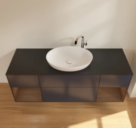 Тумба под раковину Villeroy & Boch Finion 160х50,1 см с подсветкой МДФ темно-синий матовый лак/стекло черное матовое F982GNHG