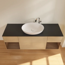 Тумба под раковину Villeroy & Boch Finion 160х50,1 см с подсветкой МДФ шпон дуба/стекло черное матовое F982GNPC