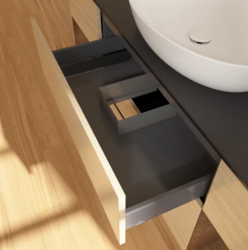 Тумба под раковину Villeroy & Boch Finion 160х50,1 см с подсветкой МДФ шпон дуба/стекло черное матовое F982GNPC