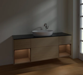 Тумба под раковину Villeroy & Boch Finion 160х50,1 см с подсветкой МДФ шпон дуба/стекло черное матовое F982GNPC