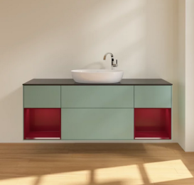 Тумба под раковину Villeroy & Boch Finion 160х50,1 см с подсветкой МДФ оливковый матовый лак/стекло черное матовое F982HBGM