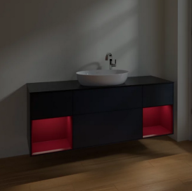 Тумба под раковину Villeroy & Boch Finion 160х50,1 см с подсветкой МДФ темно-синий матовый лак/стекло черное матовое F982HBHG