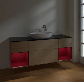 Тумба под раковину Villeroy & Boch Finion 160х50,1 см с подсветкой МДФ шпон дуба/стекло черное матовое F982HBPC