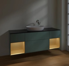 Тумба под раковину Villeroy & Boch Finion 160х50,1 см с подсветкой МДФ оливковый матовый лак/стекло черное матовое F982HFGM