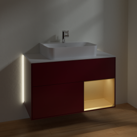 Тумба под раковину Villeroy & Boch Finion 100х50,1 см с подсветкой МДФ пион матовый лак/золотисто-матовый лак/стекло белое матовое G121HFHB