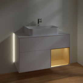 Тумба под раковину Villeroy & Boch Finion 100х50,1 см с подсветкой МДФ белый матовый лак/золотисто-матовый лак/стекло белое матовое G121HFMT