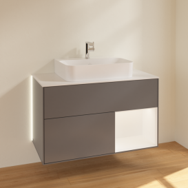 Тумба под раковину Villeroy & Boch Finion 100х50,1 см с подсветкой МДФ антрацитовый матовый лак/белый матовый лак/стекло белое матовое G121MTGK
