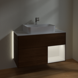 Тумба під раковину Villeroy & Boch Finion 100х50,1 см з підсвічуванням МДФ шпон волоського горіха/білий матовий лак/скло біле матове G121MTGN