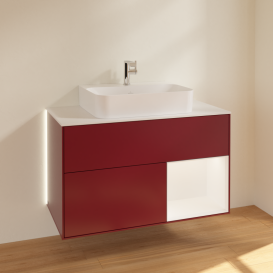 Тумба под раковину Villeroy & Boch Finion 100х50,1 см с подсветкой МДФ пион глянцевый лак/белый матовый лак/стекло белое матовое G121MTHB