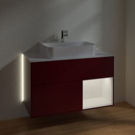 Тумба под раковину Villeroy & Boch Finion 100х50,1 см с подсветкой МДФ пион глянцевый лак/белый матовый лак/стекло белое матовое G121MTHB