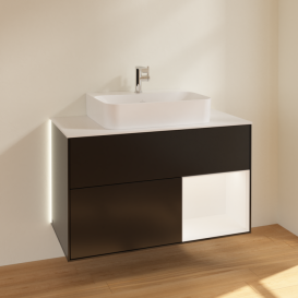 Тумба под раковину Villeroy & Boch Finion 100х50,1 см с подсветкой МДФ черный матовый лак/белый матовый лак/стекло белое матовое G121MTPD