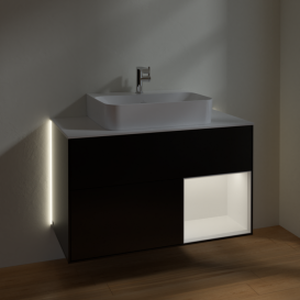 Тумба под раковину Villeroy & Boch Finion 100х50,1 см с подсветкой МДФ черный матовый лак/белый матовый лак/стекло белое матовое G121MTPD