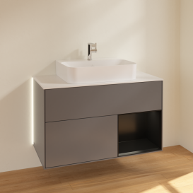 Тумба под раковину Villeroy & Boch Finion 100х50,1 см с подсветкой МДФ антрацитовый матовый лак/черный матовый лак/стекло белое матовое G121PDGK