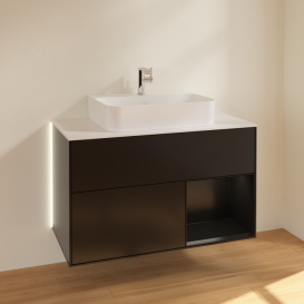 Тумба под раковину Villeroy & Boch Finion 100х50,1 см с подсветкой МДФ черный матовый лак/черный матовый лак/стекло белое матовое G121PDPD