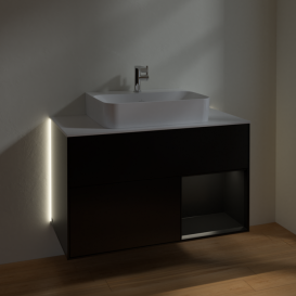 Тумба под раковину Villeroy & Boch Finion 100х50,1 см с подсветкой МДФ черный матовый лак/черный матовый лак/стекло белое матовое G121PDPD