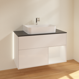 Тумба под раковину Villeroy & Boch Finion 100х50,1 см с подсветкой МДФ белый глянцевый лак/белый глянцевый лак/стекло черное матовое G122GFGF