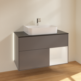 Тумба под раковину Villeroy & Boch Finion 100х50,1 см с подсветкой МДФ антрацитовый матовый лак/белый глянцевый лак/стекло черное матовое G122GFGK