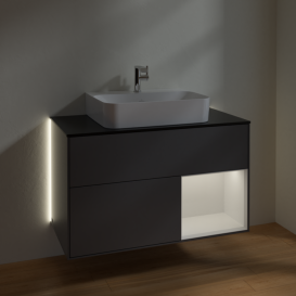 Тумба под раковину Villeroy & Boch Finion 100х50,1 см с подсветкой МДФ антрацитовый матовый лак/белый глянцевый лак/стекло черное матовое G122GFGK