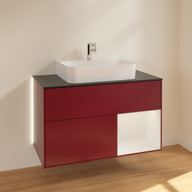 Тумба под раковину Villeroy & Boch Finion 100х50,1 см с подсветкой МДФ пион матовый лак/белый глянцевый лак/стекло черное матовое G122GFHB