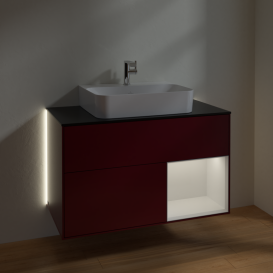 Тумба под раковину Villeroy & Boch Finion 100х50,1 см с подсветкой МДФ пион матовый лак/белый глянцевый лак/стекло черное матовое G122GFHB