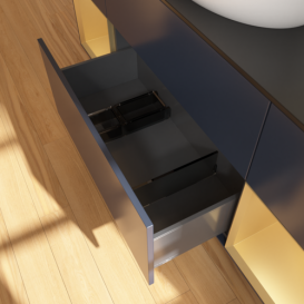 Тумба под раковину Villeroy & Boch Finion 160х50,1 см с подсветкой МДФ темно-синий матовый лак/стекло черное матовое F982HFHG