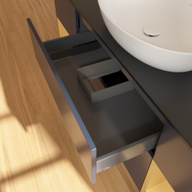 Тумба под раковину Villeroy & Boch Finion 160х50,1 см с подсветкой МДФ темно-синий матовый лак/стекло черное матовое F982HFHG