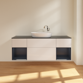 Тумба под раковину Villeroy & Boch Finion 160х50,1 см с подсветкой МДФ глянцевый белый лак/стекло черное матовое F982HGGF