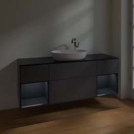 Тумба под раковину Villeroy & Boch Finion 160х50,1 см с подсветкой МДФ антрацит матовый лак/стекло черное матовое F982HGGK