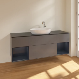 Тумба под раковину Villeroy & Boch Finion 160х50,1 см с подсветкой МДФ антрацит матовый лак/стекло черное матовое F982HGGK