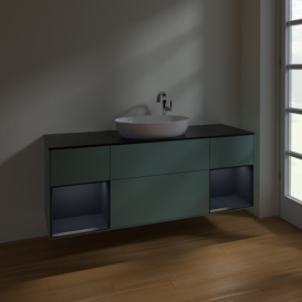 Тумба под раковину Villeroy & Boch Finion 160х50,1 см с подсветкой МДФ оливковый матовый лак/стекло черное матовое F982HGGM