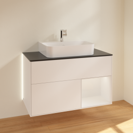 Тумба под раковину Villeroy & Boch Finion 100х50,1 см с подсветкой МДФ белый матовый лак/белый глянцевый лак/стекло черное матовое G122GFMT