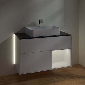 Тумба под раковину Villeroy & Boch Finion 100х50,1 см с подсветкой МДФ белый матовый лак/белый глянцевый лак/стекло черное матовое G122GFMT