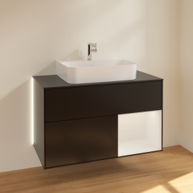 Тумба под раковину Villeroy & Boch Finion 100х50,1 см с подсветкой МДФ черный матовый лак/белый глянцевый лак/стекло черное матовое G122GFPD