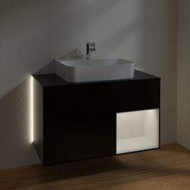 Тумба под раковину Villeroy & Boch Finion 100х50,1 см с подсветкой МДФ черный матовый лак/белый глянцевый лак/стекло черное матовое G122GFPD