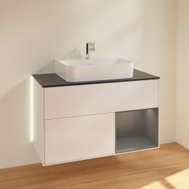 Тумба под раковину Villeroy & Boch Finion 100х50,1 см с подсветкой МДФ белый глянцевый лак/антрацитовый матовый лак/стекло черное матовое G122GKGF