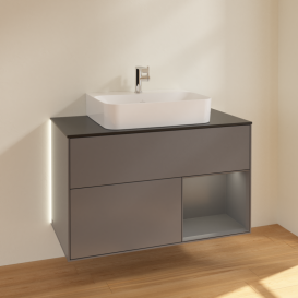 Тумба под раковину Villeroy & Boch Finion 100х50,1 см с подсветкой МДФ антрацитовый матовый лак/антрацитовый матовый лак/стекло черное матовое G122GKGK
