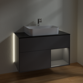 Тумба под раковину Villeroy & Boch Finion 100х50,1 см с подсветкой МДФ антрацитовый матовый лак/антрацитовый матовый лак/стекло черное матовое G122GKGK