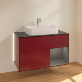 Тумба под раковину Villeroy & Boch Finion 100х50,1 см с подсветкой МДФ пион матовый лак/антрацитовый матовый лак/стекло черное матовое G122GKHB