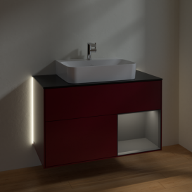 Тумба под раковину Villeroy & Boch Finion 100х50,1 см с подсветкой МДФ пион матовый лак/антрацитовый матовый лак/стекло черное матовое G122GKHB