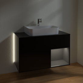 Тумба под раковину Villeroy & Boch Finion 100х50,1 см с подсветкой МДФ черный матовый лак/антрацитовый матовый лак/стекло черное матовое G122GKPD
