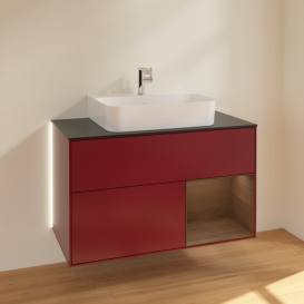 Тумба под раковину Villeroy & Boch Finion 100х50,1 см с подсветкой МДФ пион матовый лак/шпон грецкого ореха/стекло черное матовое G122GNHB