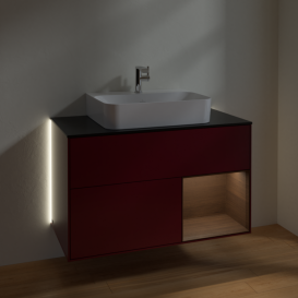 Тумба под раковину Villeroy & Boch Finion 100х50,1 см с подсветкой МДФ пион матовый лак/шпон грецкого ореха/стекло черное матовое G122GNHB