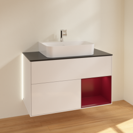 Тумба под раковину Villeroy & Boch Finion 100х50,1 см с подсветкой МДФ белый глянцевый лак/пион матовый лак/стекло черное матовое G122HBGF