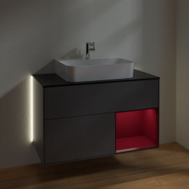 Тумба под раковину Villeroy & Boch Finion 100х50,1 см с подсветкой МДФ антрацитовый матовый лак/пион матовый лак/стекло черное матовое G122HBGK