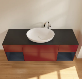 Тумба под раковину Villeroy & Boch Finion 160х50,1 см с подсветкой МДФ пион матовый лак/стекло черное матовое F982HGHB