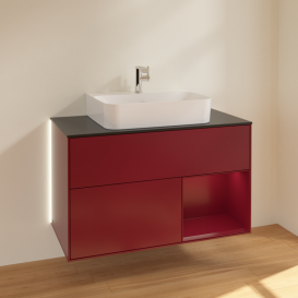 Тумба под раковину Villeroy & Boch Finion 100х50,1 см с подсветкой МДФ пион матовый лак/пион матовый лак/стекло черное матовое G122HBHB