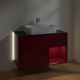 Тумба под раковину Villeroy & Boch Finion 100х50,1 см с подсветкой МДФ пион матовый лак/пион матовый лак/стекло черное матовое G122HBHB