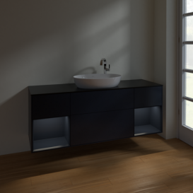 Тумба под раковину Villeroy & Boch Finion 160х50,1 см с подсветкой МДФ темно-синий матовый лак/стекло черное матовое F982HGHG